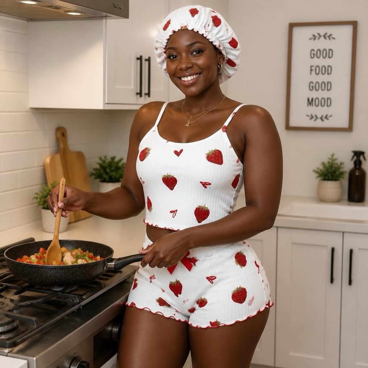 Bonnet Set Strawberry Print