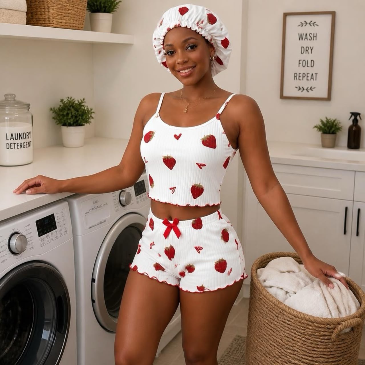 Bonnet Set Strawberry Print gallery image