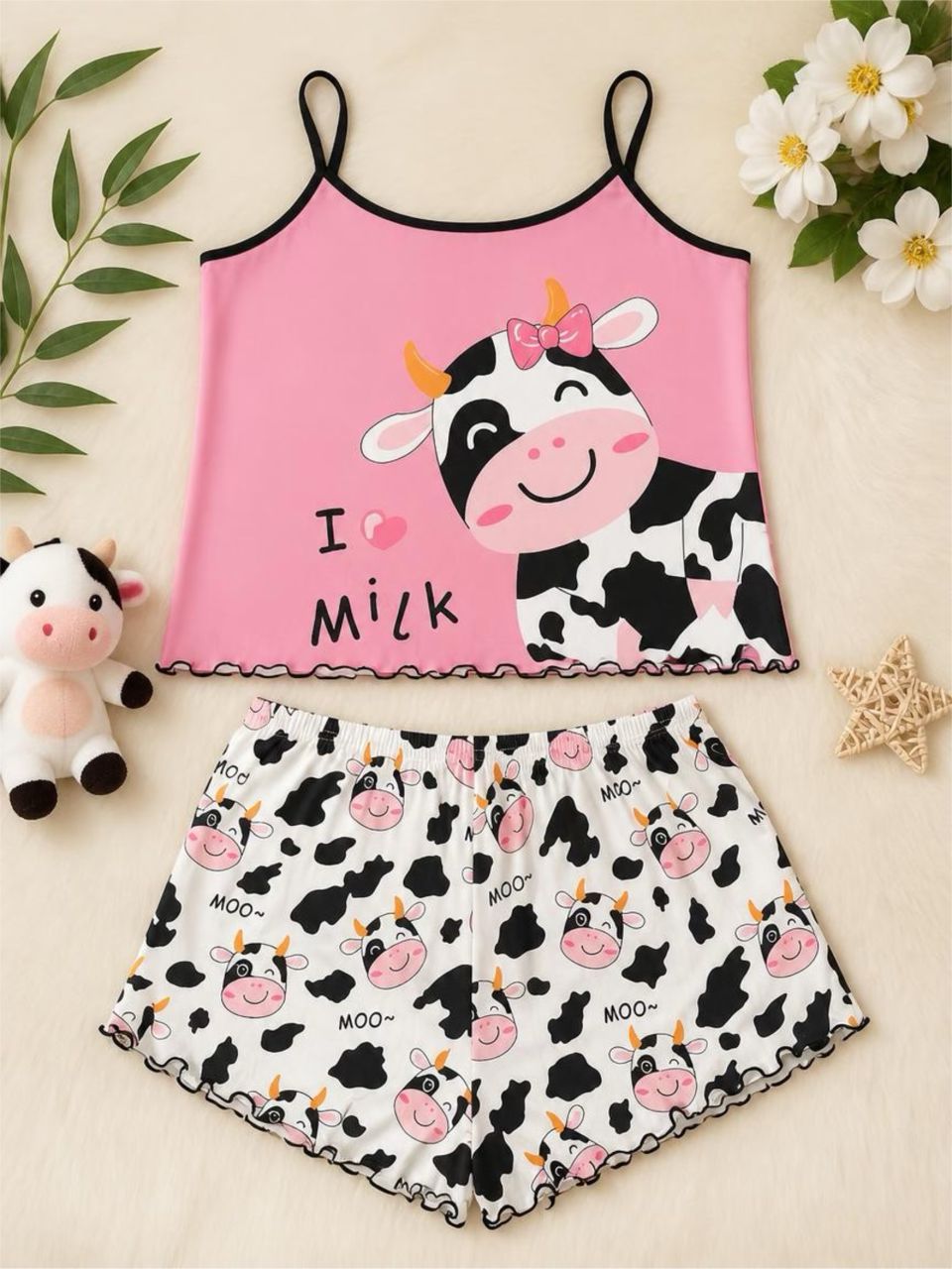 I Love Milk Cami Set - Milk Pink